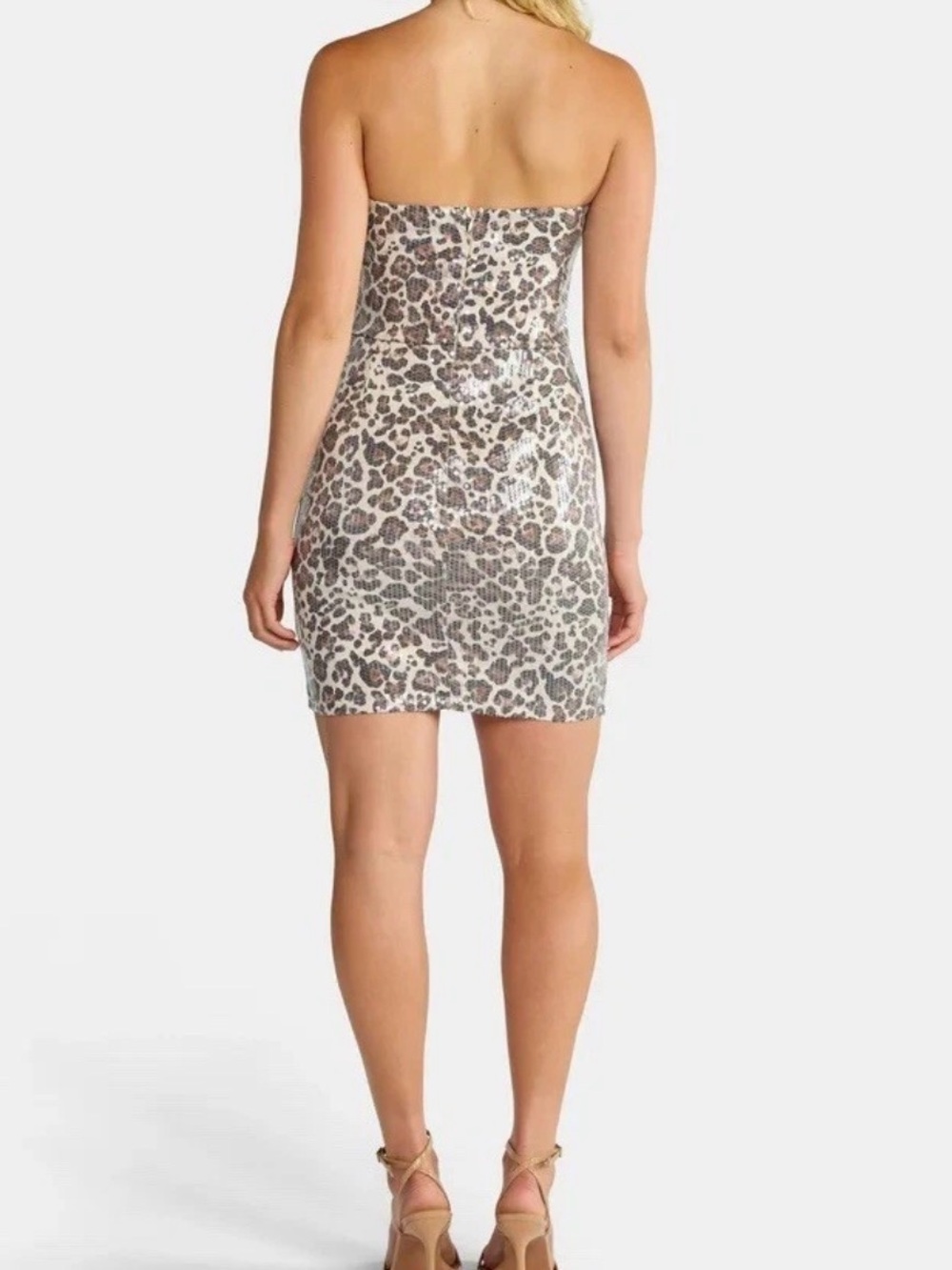 Madden NYC Women's Sequin Mini Tube Dress, Leopard Print, Size Large NWT